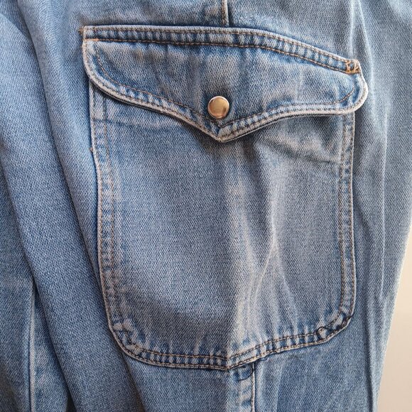 11 29x32 Vintage 80s Cargo Jeans Snap Cuffs Distress Pentimento Brittania Raw - Picture 11 of 11